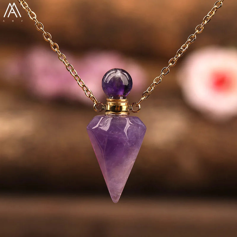 Small Natural Roses Quartz Pendulum Perfume Bottle Necklace