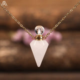 Small Natural Roses Quartz Pendulum Perfume Bottle Necklace