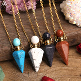 Small Natural Roses Quartz Pendulum Perfume Bottle Necklace