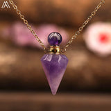 Small Natural Roses Quartz Pendulum Perfume Bottle Necklace
