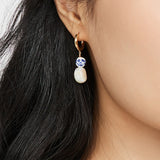 Women Stainless Steel Hoop Earrings Flower Bead Pendant Boucle D'Oreille