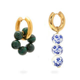 Women Stainless Steel Hoop Earrings Flower Bead Pendant Boucle D'Oreille