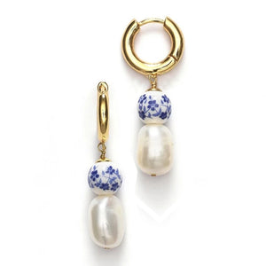 Women Stainless Steel Hoop Earrings Flower Bead Pendant Boucle D'Oreille