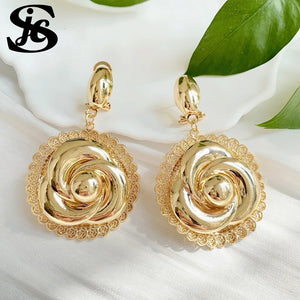 Rose Flower Shape 18K Plated Dubai Earrings for Women Wedding Party