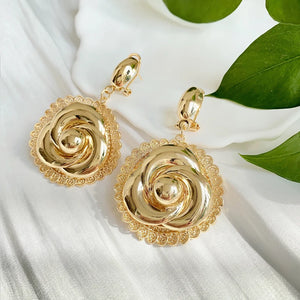 Rose Flower Shape 18K Plated Dubai Earrings for Women Wedding Party