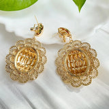 Dubai Copper Clip Earrings Floral Border 18K Plated for Women
