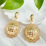 Dubai Copper Clip Earrings Floral Border 18K Plated for Women