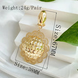 Dubai Copper Clip Earrings Floral Border 18K Plated for Women