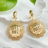 Dubai Copper Clip Earrings Floral Border 18K Plated for Women