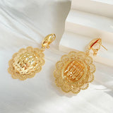 Dubai Copper Clip Earrings Floral Border 18K Plated for Women
