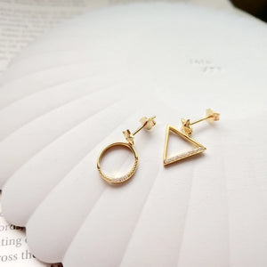 925 Silver Star Triangle Circle Earrings with Zircon