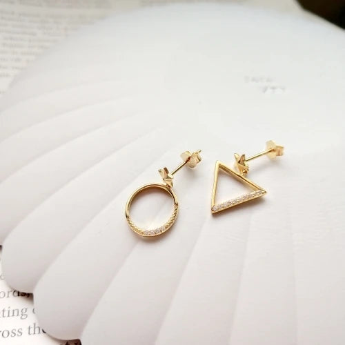 925 Silver Star Triangle Circle Earrings with Zircon