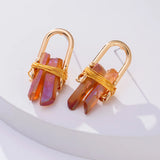 Copper Wrapped Quartz Stud Earrings - Statement Jewelry