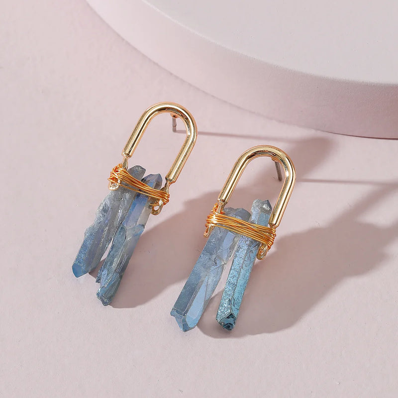 Copper Wrapped Quartz Stud Earrings - Statement Jewelry