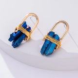 Copper Wrapped Quartz Stud Earrings - Statement Jewelry
