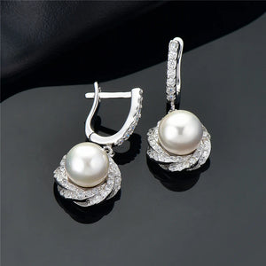 925 Silver Freshwater Pearl Cluster Drop Clip Earrings