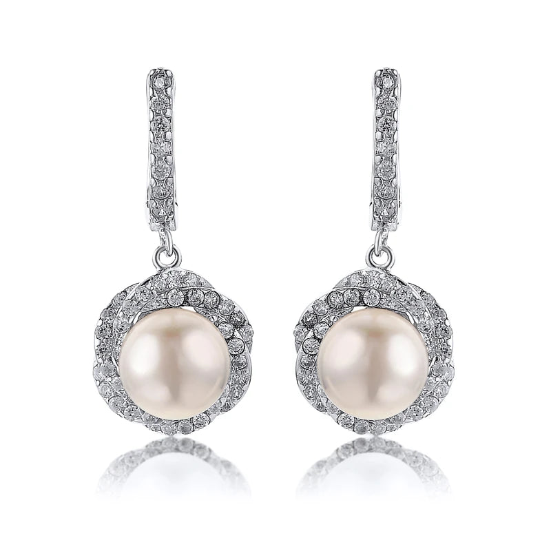 925 Silver Freshwater Pearl Cluster Drop Clip Earrings