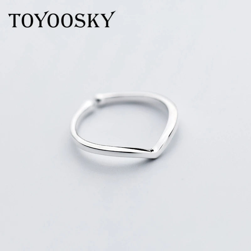 925 Sterling Silver Women's V Shape Letter Opening Ring