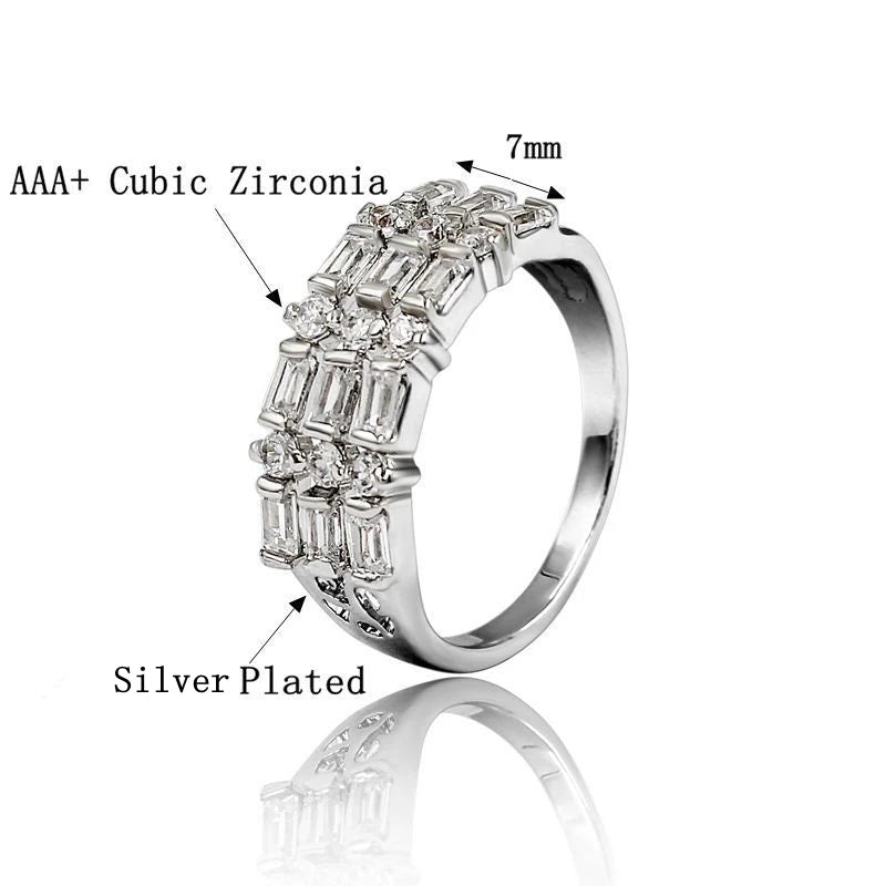 Vintage 3 Row CZ Engagement Wedding Ring Size 8