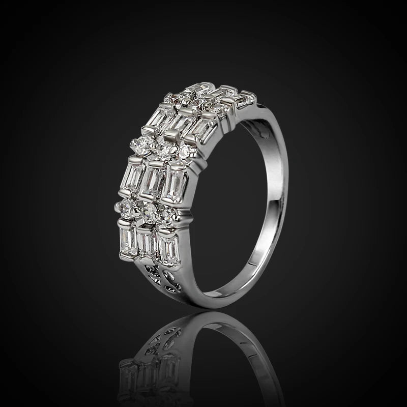 Vintage 3 Row CZ Engagement Wedding Ring Size 8