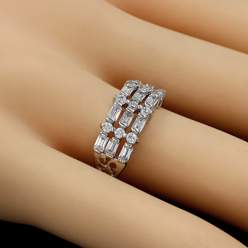 Vintage 3 Row CZ Engagement Wedding Ring Size 8