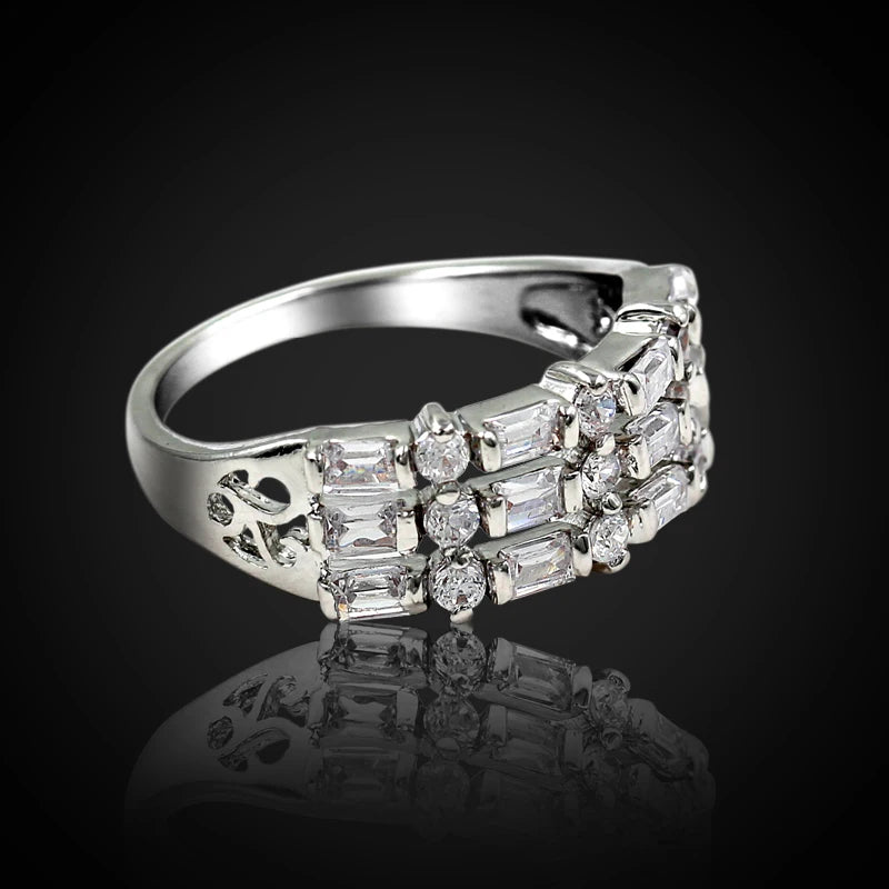 Vintage 3 Row CZ Engagement Wedding Ring Size 8