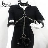 Vintage Goth Faux Leather Collar Chain Necklace Set