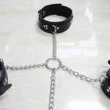 Vintage Goth Faux Leather Collar Chain Necklace Set