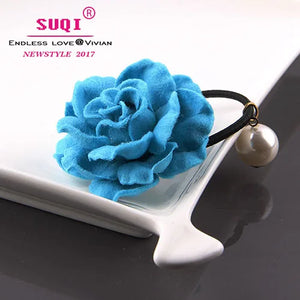 Women Vintage Hit Colors Rose Flower Venetian pearl Hair Rope Hair accessories