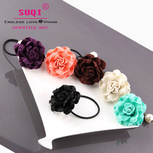 Women Vintage Hit Colors Rose Flower Venetian pearl Hair Rope Hair accessories
