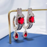Vintage Queen Dragon Earrings Red Gem 925 Sterling Silver