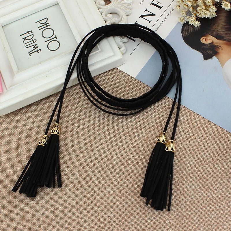 Women Waistband Dress Accessories Tassel Knotted Tie Belt Thin Waist Chain