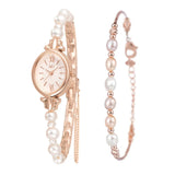 Pearl Bead Bracelet Bangle Set Watch for Women
