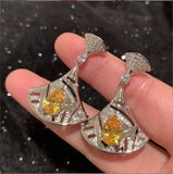 Women Water Drop Fan Earrings S925 Silver Needle Small Skirt Earrings