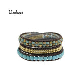 Women Wax/Leather Bracelet Top Natural Stone 3 Layer Leather Bracelet