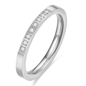 Women's High Polished Stainless Steel Wedding Ring with Zircon Setting