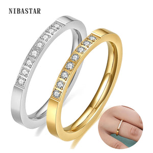 Women's High Polished Stainless Steel Wedding Ring with Zircon Setting