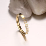 Women's High Polished Stainless Steel Wedding Ring with Zircon Setting