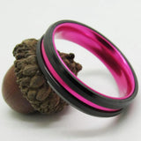 Women Tungsten Wedding Ring Beveled Pink Aluminum Anniversary Gift