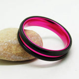 Women Tungsten Wedding Ring Beveled Pink Aluminum Anniversary Gift