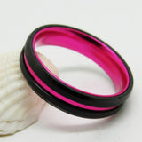 Women Tungsten Wedding Ring Beveled Pink Aluminum Anniversary Gift