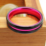 Women Tungsten Wedding Ring Beveled Pink Aluminum Anniversary Gift