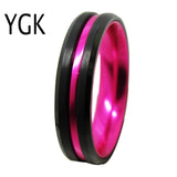 Women Tungsten Wedding Ring Beveled Pink Aluminum Anniversary Gift