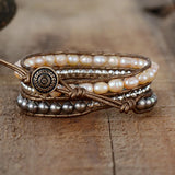 Freshwater Pearl 3 Strand Leather Woven Bracelet for Women