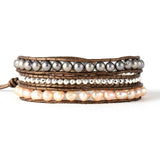 Freshwater Pearl 3 Strand Leather Woven Bracelet for Women