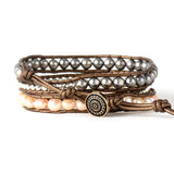 Freshwater Pearl 3 Strand Leather Woven Bracelet for Women
