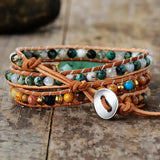 Australian Jade Stone Beads Leather Wrap Bracelet