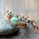 Australian Jade Stone Beads Leather Wrap Bracelet