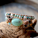 Australian Jade Stone Beads Leather Wrap Bracelet