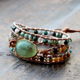 Australian Jade Stone Beads Leather Wrap Bracelet